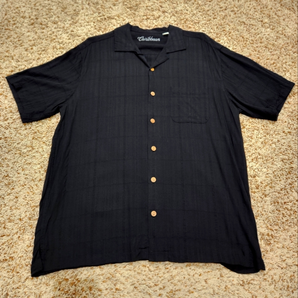 Caribbean, large, black, casual, button down